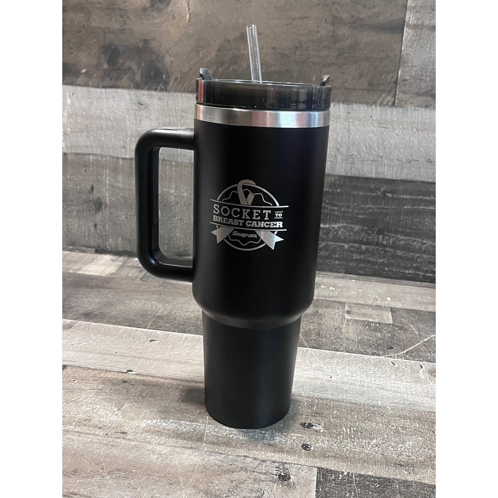 Snap-on Socket to Breast Cancer Matte Black 40oz Insulated Tumbler Mug w/ Handle